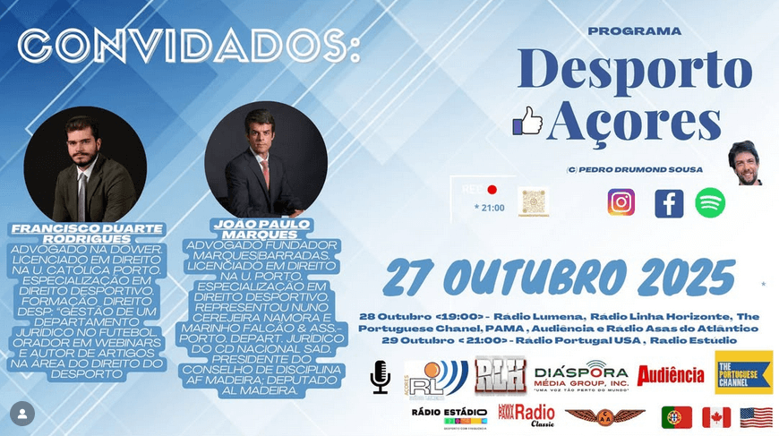 João Paulo Marques debate Direito Desportivo e Insularidade no “Programa Desporto Açores”
